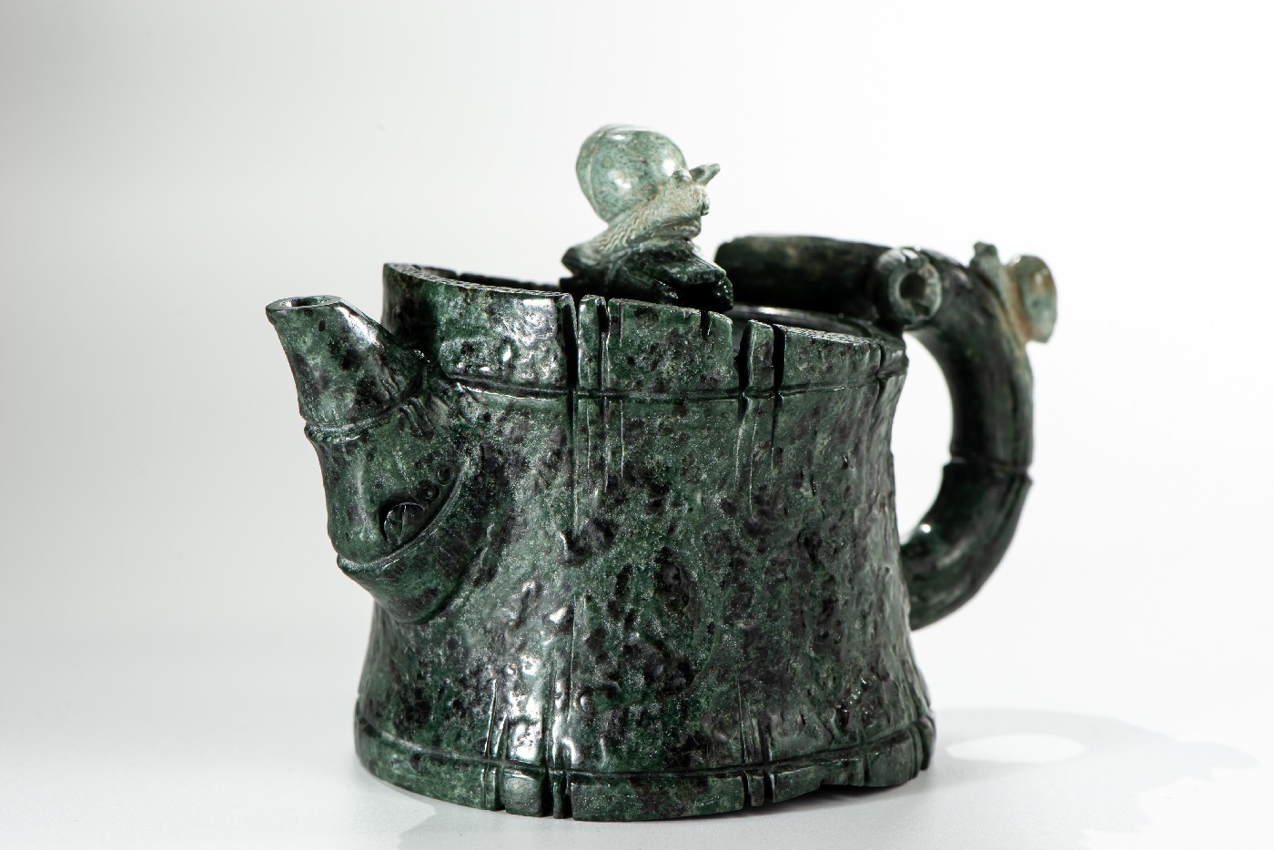 Taiwan Black Jade: Snails on Bamboo Hand Carved Teapot