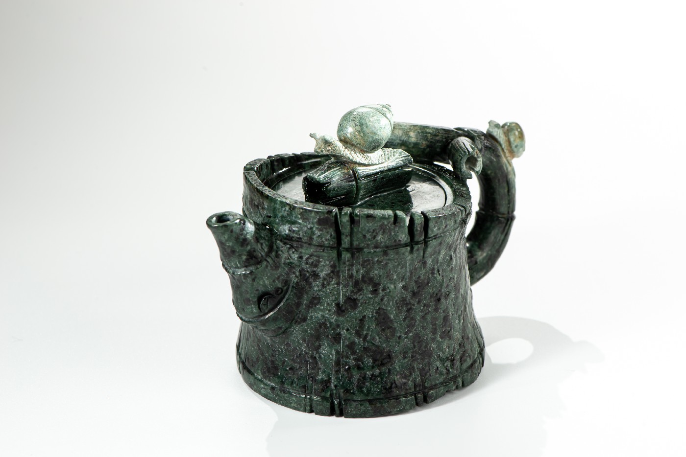 Taiwan Black Jade: Snails on Bamboo Hand Carved Teapot